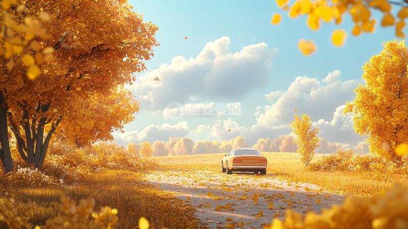 高清大图下载【趣麦麦图】秋叶林间路秋叶森林道路