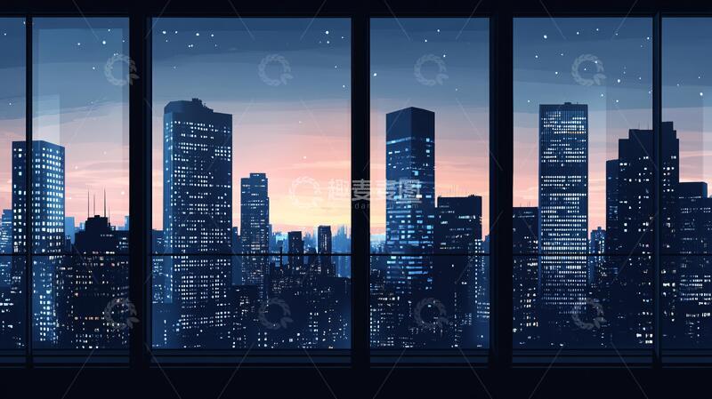 高清大图下载【趣麦麦图】日落城市插画17
