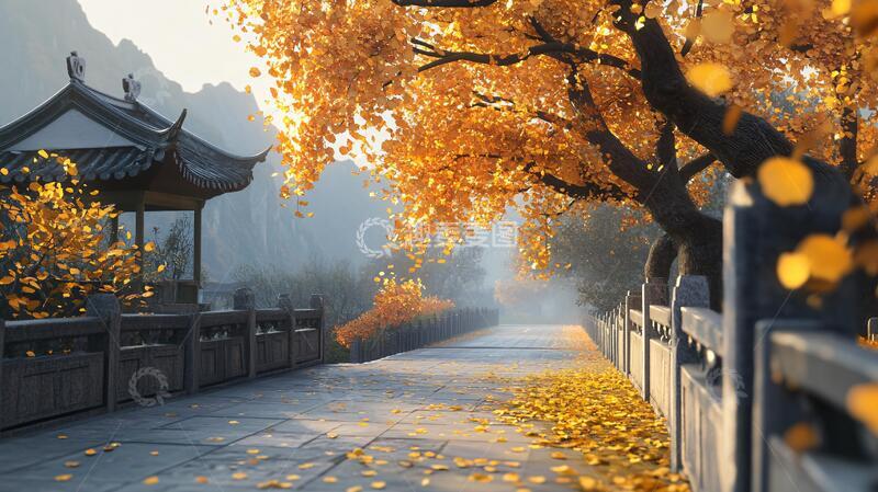 高清大图下载【趣麦麦图】金色秋天中式园林素材1