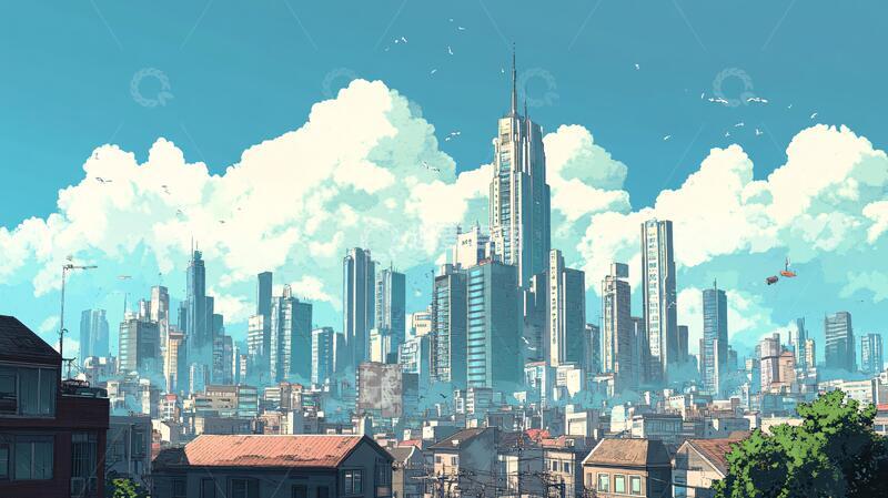 高清大图下载【趣麦麦图】插画城市风光1