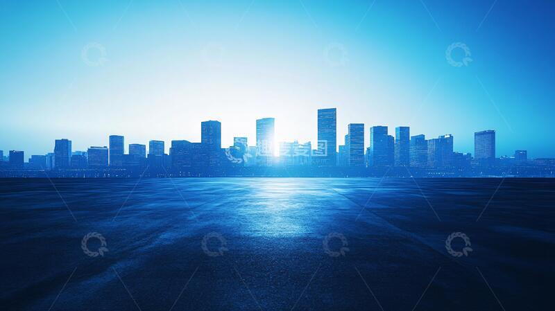高清大图下载【趣麦麦图】蓝色质感渐变城市2