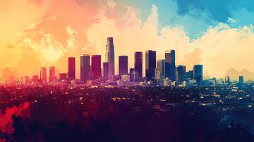 洛杉矶插画水彩插画背景