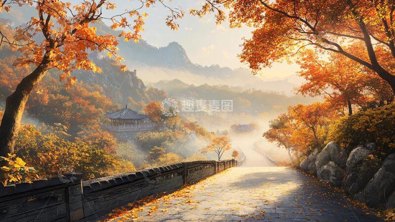 高清大图下载【趣麦麦图】古风秋天景色插画9