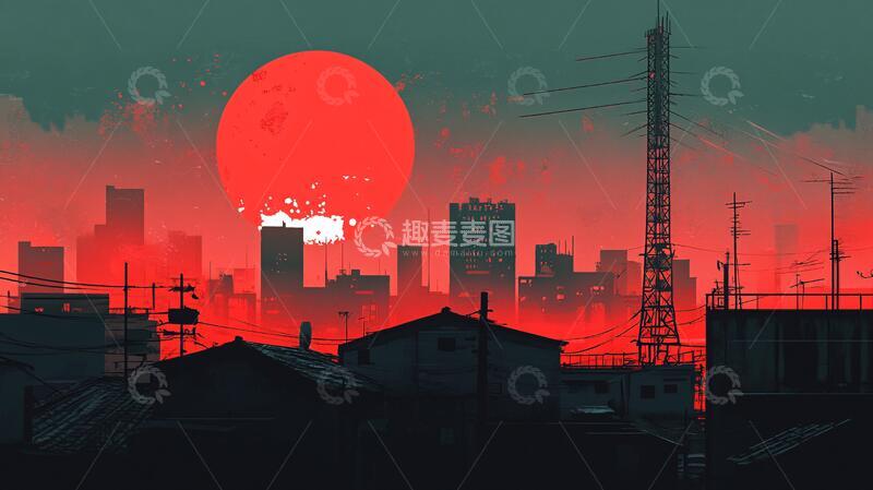 高清大图下载【趣麦麦图】插画红日插画日落红日