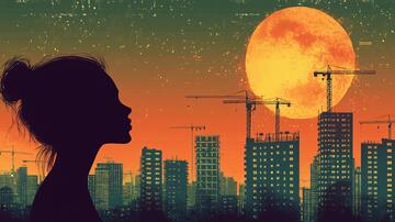 屋顶赏月月光赏月女孩