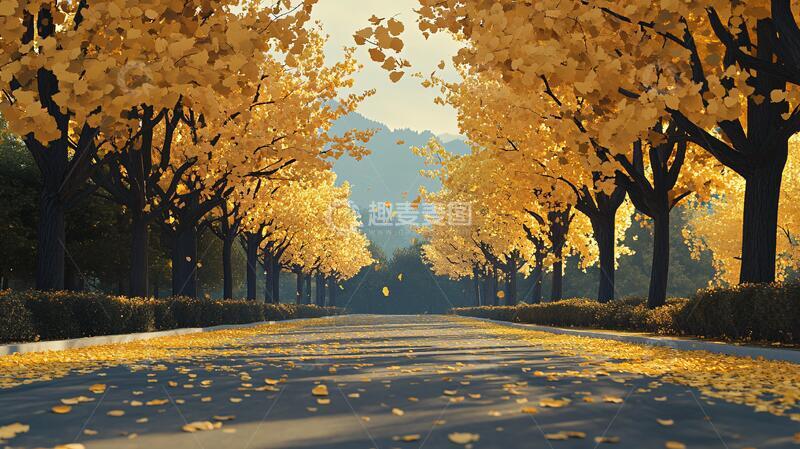 高清大图下载【趣麦麦图】黄色梧桐道路