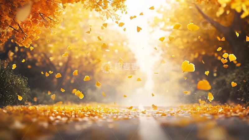 高清大图下载【趣麦麦图】唯美逆光秋天黄树叶1