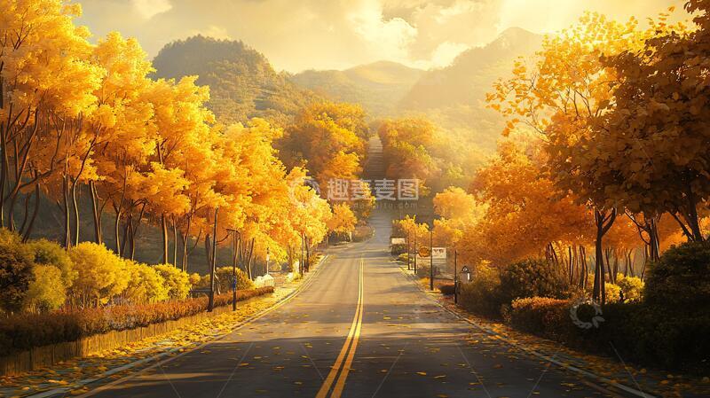高清大图下载【趣麦麦图】秋天的马路素材