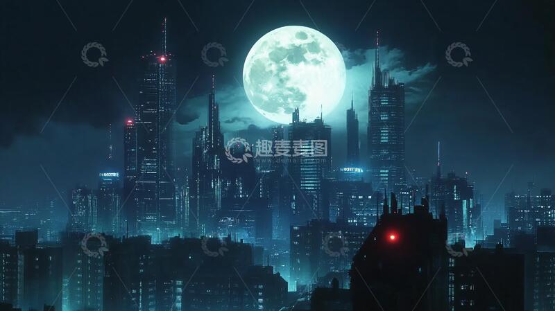 高清大图下载【趣麦麦图】月光下的城市插画6
