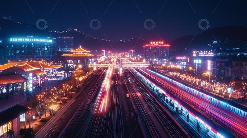 高清大图下载【趣麦麦图】一站繁华夜景夜色车站