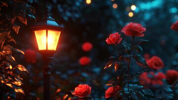 唯美路灯路灯夜色花下