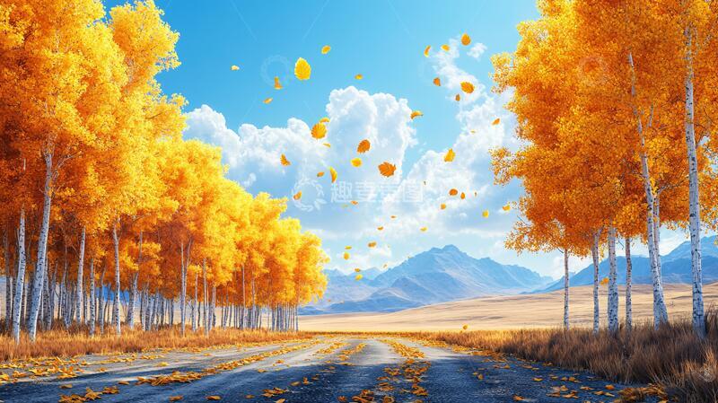 高清大图下载【趣麦麦图】金色的白杨树
