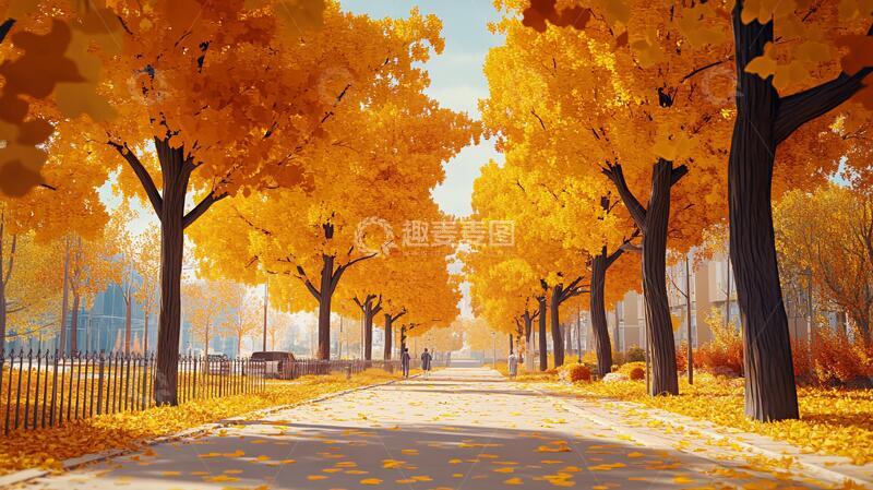 高清大图下载【趣麦麦图】金黄色的街道