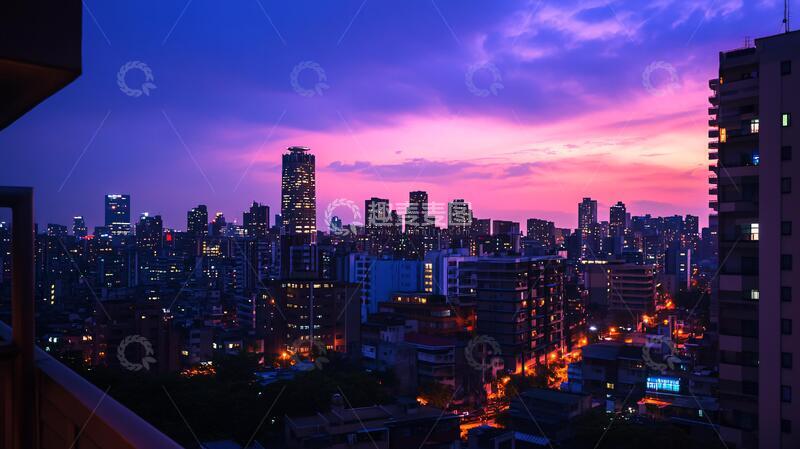 高清大图下载【趣麦麦图】住宅晚霞紫色风光住宅