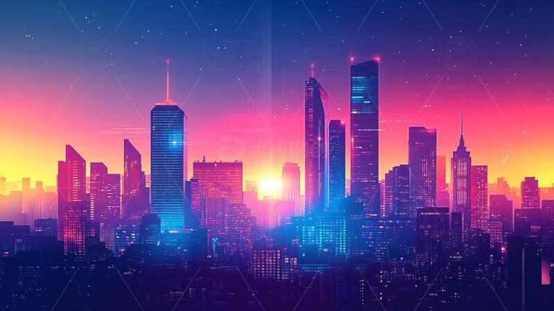 高清大图下载【趣麦麦图】紫色科技城市1