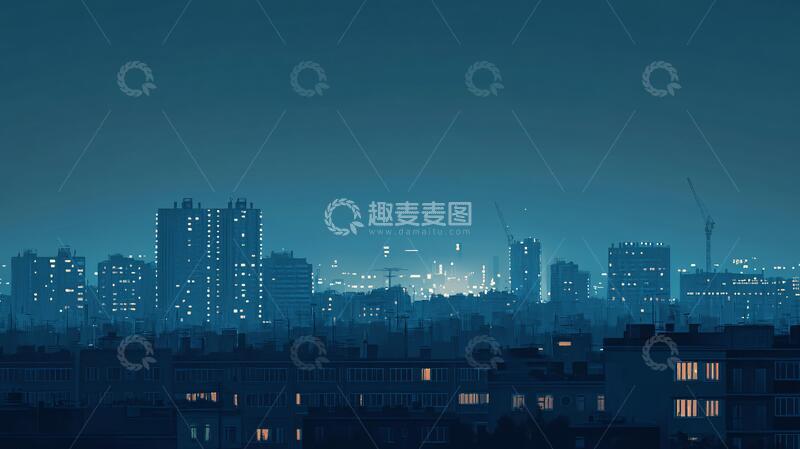 高清大图下载【趣麦麦图】蓝色质感渐变城市1