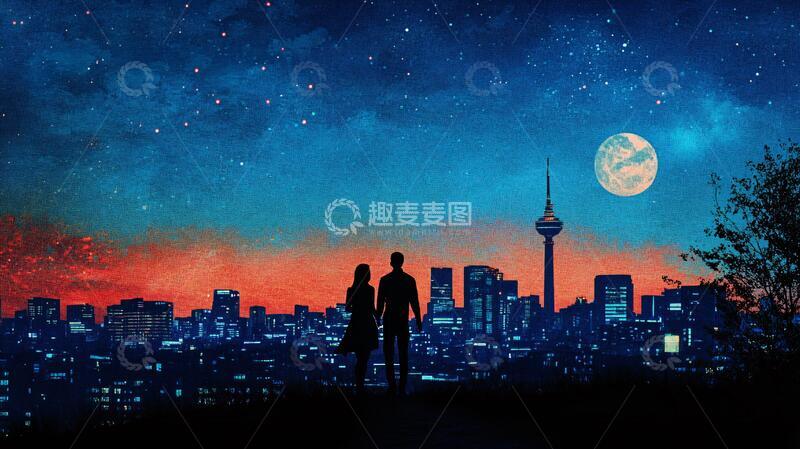 高清大图下载【趣麦麦图】浪漫夜景夜景爱情月光