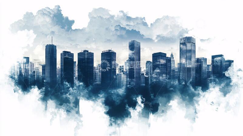 高清大图下载【趣麦麦图】意境水墨城市建筑