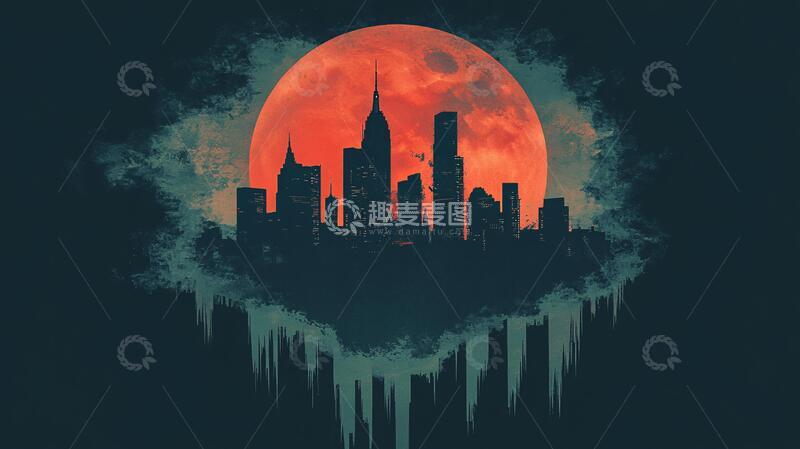 高清大图下载【趣麦麦图】纽约插画水墨山水