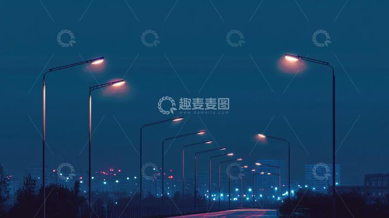 高清大图下载【趣麦麦图】城市夜晚路灯灯光