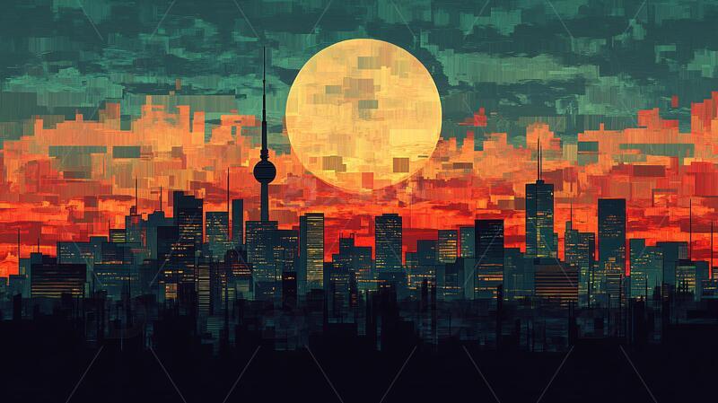 月光下的城市插画1