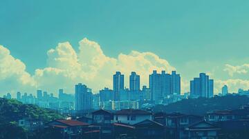 橙青色调小城青色半城