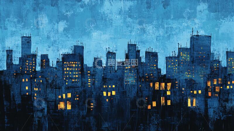 高清大图下载【趣麦麦图】城市之夜油画