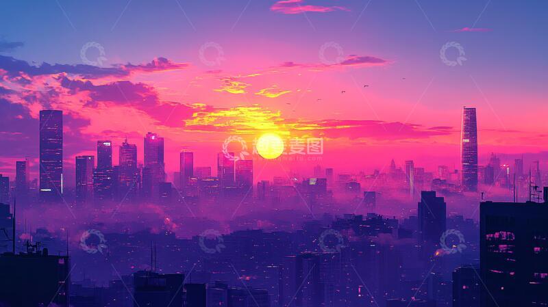 高清大图下载【趣麦麦图】白石洲的红霞