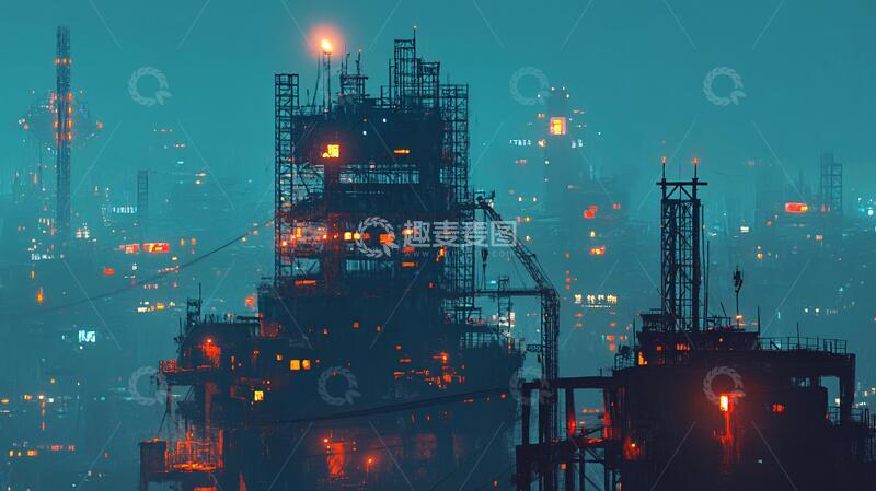 高清大图下载【趣麦麦图】钢铁城市雨天的城市1