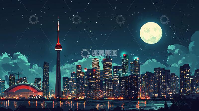 高清大图下载【趣麦麦图】温哥华插画背景展板