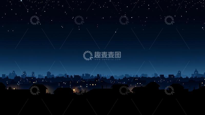 高清大图下载【趣麦麦图】漆黑的小镇夜景风景夜幕
