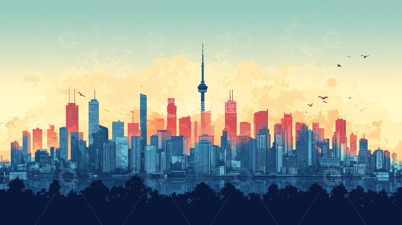 高清大图下载【趣麦麦图】加拿大天际线插画