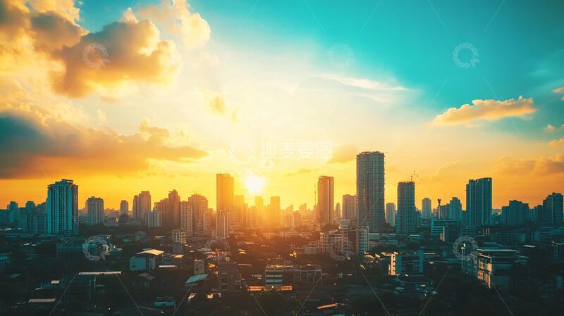 高清大图下载【趣麦麦图】都市落日美景