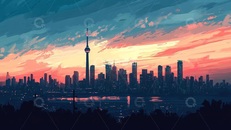 高清大图下载【趣麦麦图】日落城市插画8