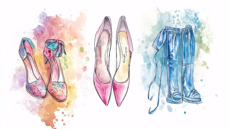 高清大图下载【趣麦麦图】手绘女鞋插画女鞋印花