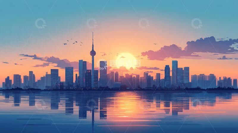 高清大图下载【趣麦麦图】北上广深天际线插画2