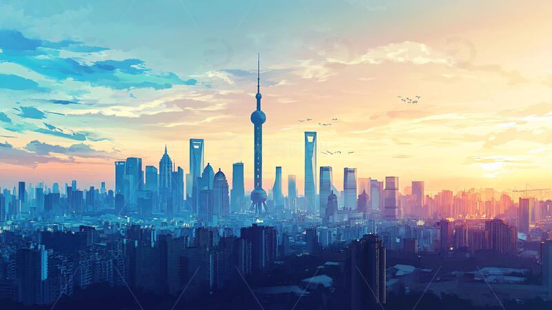 北上广深天际线插画1