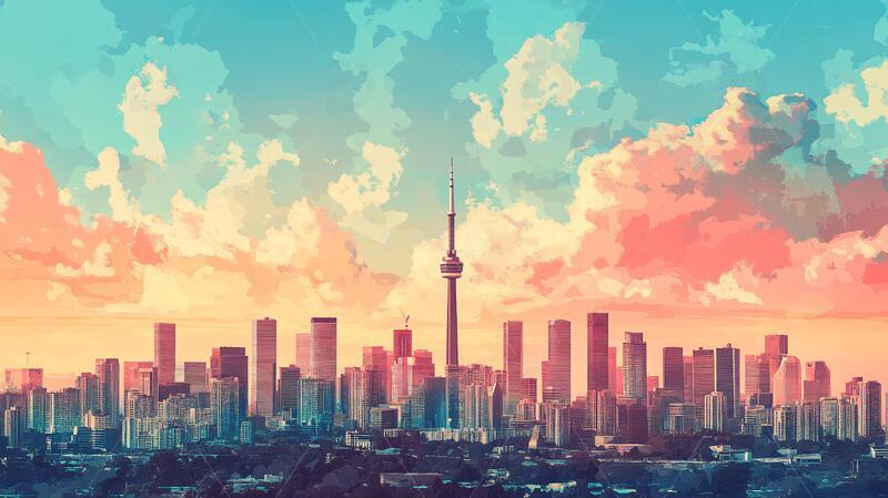 电视塔插画插画风光双生