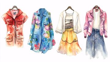 服装水彩画印花插画花型