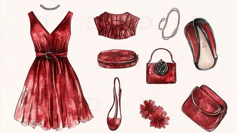 高清大图下载【趣麦麦图】红色女装女装红色手绘