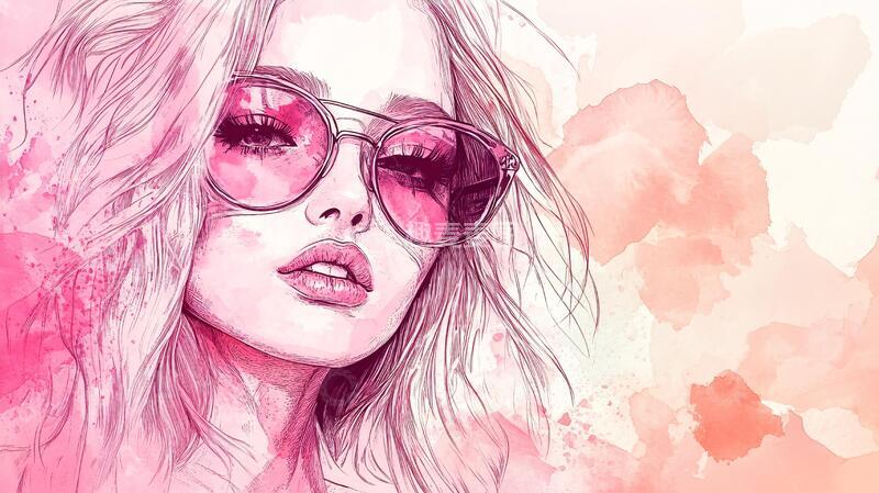 高清大图下载【趣麦麦图】手绘眼镜女孩