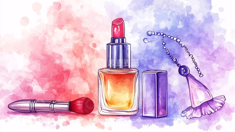 高清大图下载【趣麦麦图】香水插画插画口红手绘
