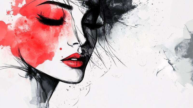 高清大图下载【趣麦麦图】-唯美抽象画水彩画女人1