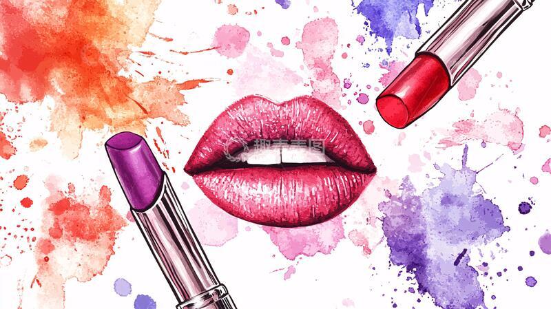 高清大图下载【趣麦麦图】涂口红插画口红海报广告