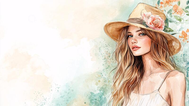 高清大图下载【趣麦麦图】水彩风美女美女插画手绘