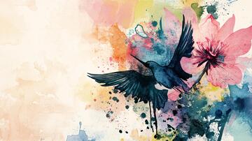 彩绘鸟花卉抽象画1