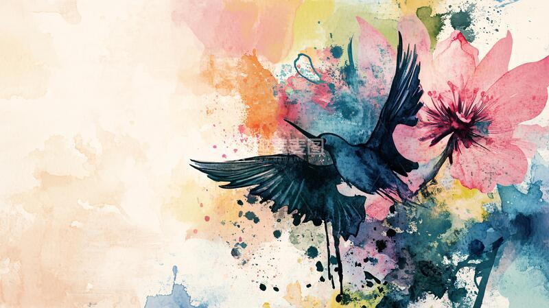高清大图下载【趣麦麦图】彩绘鸟花卉抽象画1