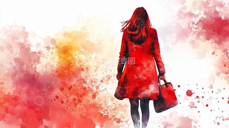 高清大图下载【趣麦麦图】红衣少女背影
