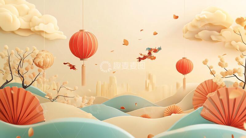 高清大图下载【趣麦麦图】剪纸风插画插画剪纸立体
