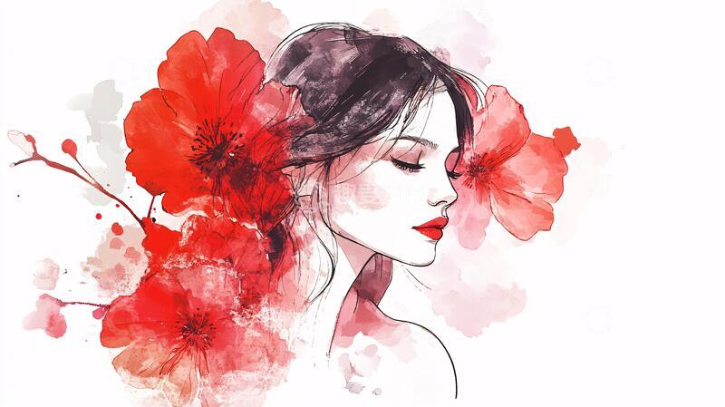 高清大图下载【趣麦麦图】木棉花美女插画2